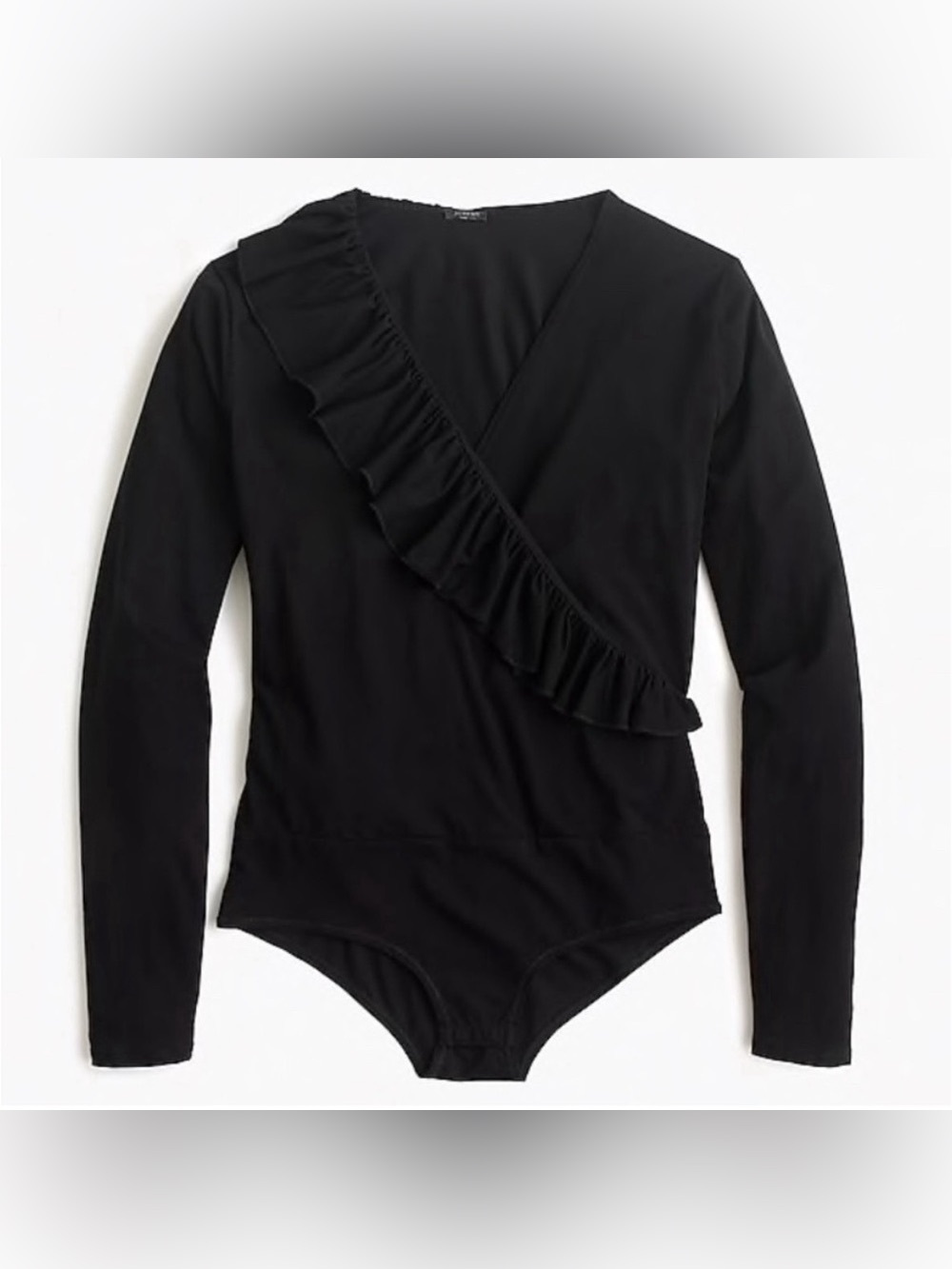 NWT J. CREW Ruffle-front Wrap Bodysuit Black Cotton Blend Small